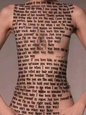 Nude/Light Beige Lady Gaga Born This Way Lyrics Letter Print Sleeveless Mesh Top